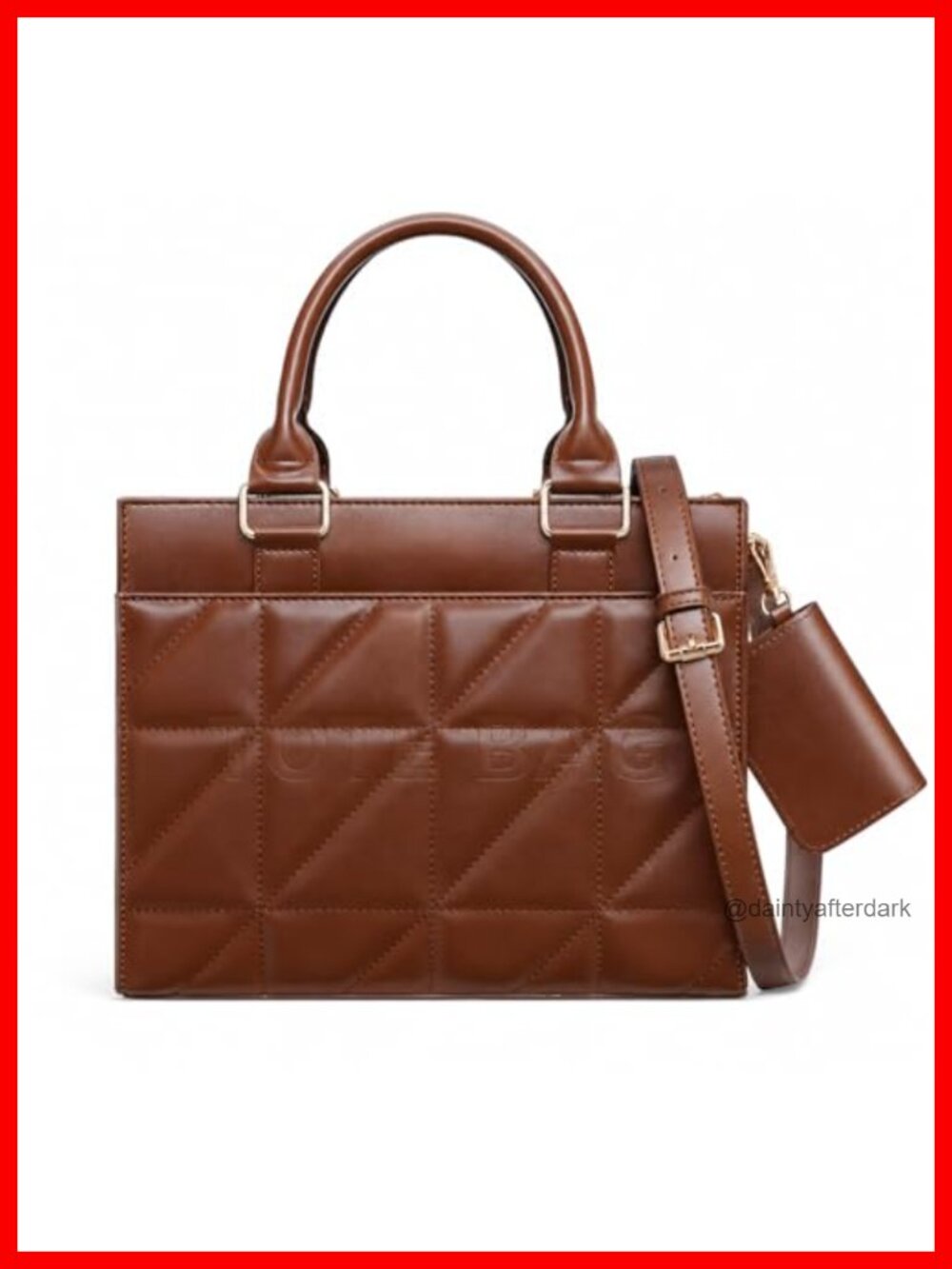 Quilted PU Leather Structured Tote Bag with Card Holder